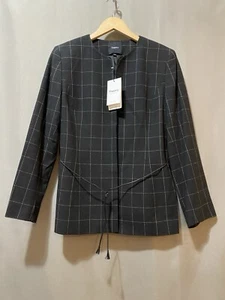 NWT Theory Women Collarless Long Sleeve Faux Leather Tie Belt Jacket SZ 10 Black - Picture 1 of 20