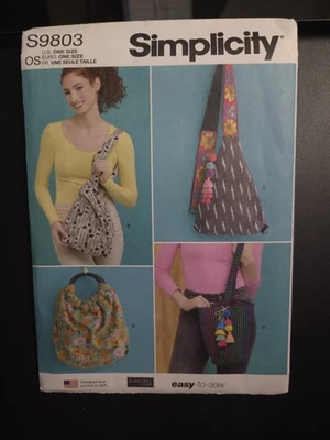 Simplicity  S9803 Boho Bags Tote Bucket Slouch Sling Handbag Purse 4 Styles - Image 1 of 3