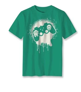 Wondernation Splatter Smiley Control Graphic Short Sleeve T-Shirt Teal Size 8 - Picture 1 of 4