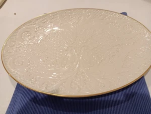LENOX 16” Oval Ivory Serving PLATTER Embossed with 24k Gold Trim • Used - Picture 1 of 11