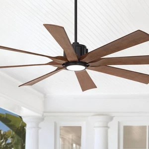 60" Possini Defender Matte Black Damp LED Ceiling Fan with Remote 251H7 - Picture 1 of 7