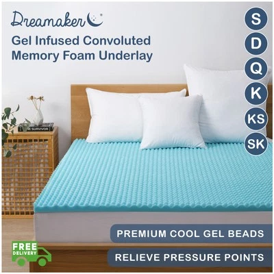 COOL GEL INFUSED Memory Foam Mattress Topper Underlay Egg Crate SUMMER Size 4CM - image 1 of 4