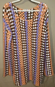 AARON & AMBER Crochet Long Sleeve Dress Orange Brown Purple Women’s OS - Picture 1 of 6