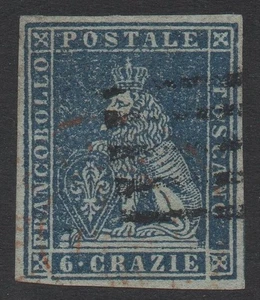 Toscana 1851-52 - 6 Crazie Azzurro Scuro - Usato con Ottimi Margini - Imagen 1 de 2