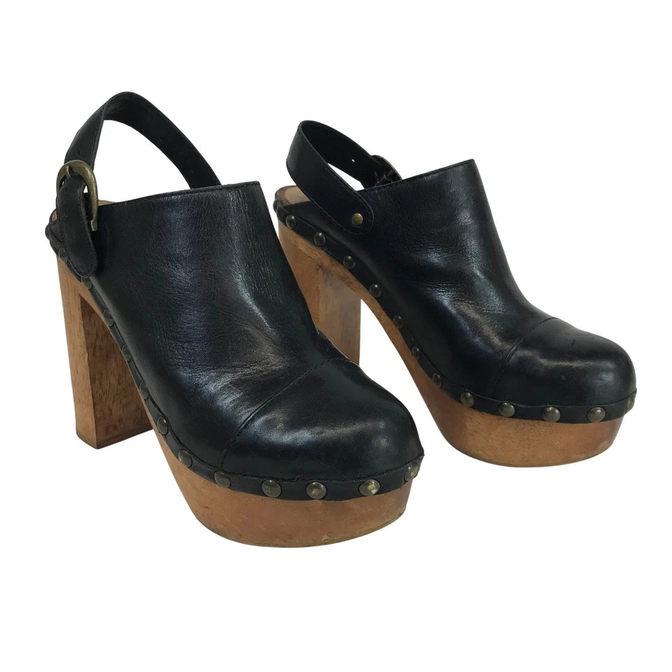 Steve Madden черная кожа деревянная платформа сабо каблук коренастая пряжка с заклепками размер 9 - Изображение 1 из 4