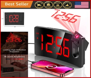 Projection Alarm Clock, 180° Rotatable Projector, LED Display, Snooze, Dimmer - Picture 1 of 8