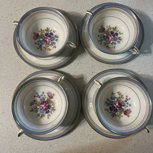 Lamberton China Martha Washington Footed Cream Soup & Saucers Set Of 4 USA - Picture 1 of 9