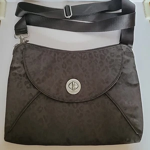 Baggalini Rio Crossbody Bag Dark Taupe Animal Print Turnlock Water Resistant - Picture 1 of 9