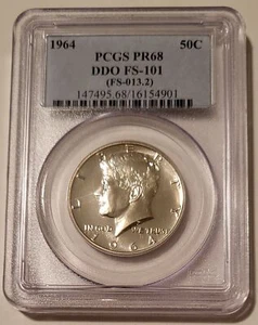 1964 Kennedy Argento Mezzo Dollaro DDO Varietà FS-101 Proof PR68 PCGS - Foto 1 di 2