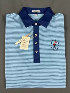 Peter Millar Golf Shirt Polo Pinehurst US Open Logo Large Blue Striped Polyester - Picture 1 of 6