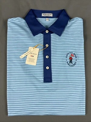 Camisa de Golf Peter Millar Polo Pinehurst EE. UU. Logo Abierto Grande Azul Rayas Poliéster Foto 1 de 4
