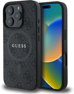 Guess PU Leather 4G Coloured Ring Case with MagSafe for iPhone 16 Pro Max Black - Picture 1 of 6