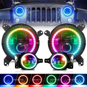 RGB LED Headlights + 4in Fog Light for Jeep Wrangler JL JLU Gladiator 2018-2021 - Picture 1 of 12