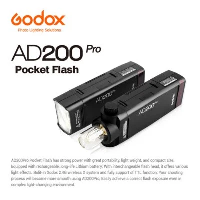 US Godox AD200pro TTL HSS Dual Head Pocket Flash Light Speedlite+Carry Case - Image 1 of 4