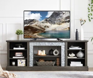 Large TV Stand TV Desk Storage Rack Faux Stacked Stone Surround,Media Console Ta - Picture 1 of 15