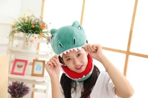 Cartoon Funny Dinosaur Plush Hat Cosplay Costume Dress Up Headgear Green 35cm - Picture 1 of 2