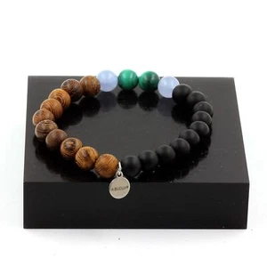 Bracelet Perles Malachite du Congo + Aigue-Marine + Onyx noir mat + Fabriqué en - Imagen 1 de 7