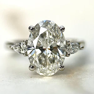 TTC Oval Cut Three Stone Moissanite Ring 14K White Gold Plated 3.5TCW 12X8 mm - Picture 1 of 10
