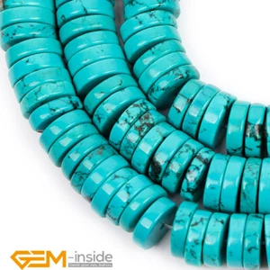 Natural Rondelle Blue Turquoise Gemstone Spacer Loose Beads Jewelry Making 15" - Foto 1 di 46