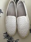 Russell & Bromley Laceless White Leather Platform Flat Trainers Size 38 UK 5.