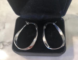 MODERN LARGE SILVER STERLING 925 HOOP EARRINGS - Picture 1 of 3