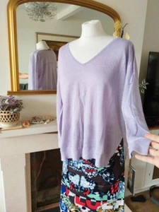 New!! designer Mint Velvet Linen V-Neck Boxy Jumper M 14 16 Lilac Spring summer - Picture 1 of 4