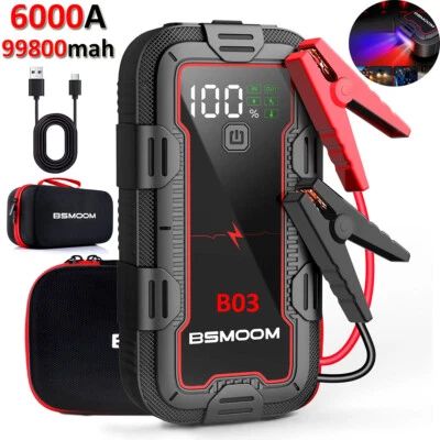 BSMOOM 6000A Car Jump Starter 99800 Power Bank 12V Auto Battery Booster With Carry Case