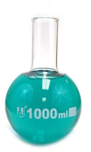Eisco Labs 1000ml Florence Boling Flask, Flat Bottom - Borosilicate Glass - Picture 1 of 2