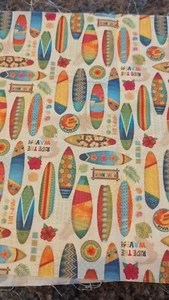 Surfboards On Beige Cotton Fabric (Hobby Lobby) - Picture 1 of 4