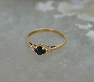 14K Gelbgold Saphir und Diamant Ring Größe 6,25 ca. 1960 - Bild 1 von 10