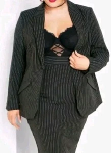 City Chic Small Pin Stripe Business Skirt Suit Plus Size 16 Black - Picture 1 of 6