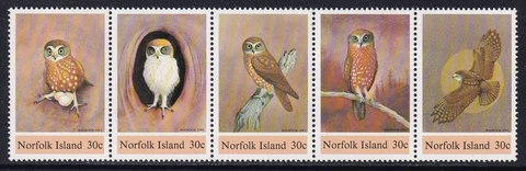 NORFOLK ISLAND 1984 Boobook Owl set of 5 in strip SG 338a MNH/** Cover