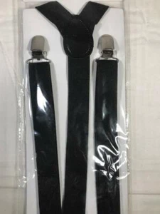 Unisex Elastic Nylon Suspenders Clip End 1" Wide Black Free Shipping - Picture 1 of 2