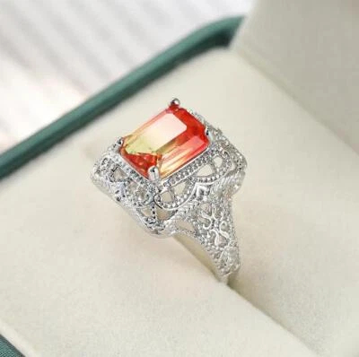 Shine Square Bi-Colored Tourmaline Gemstone Silver Rings Size 6~10 Holiday Gifts - Image 1 of 4