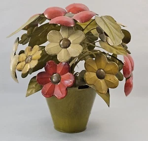 MCM 60ERer Emaille Metall Blumenarrangement Schmetterling Retro grün orange gelb - Bild 1 von 11