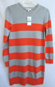 MICHAEL KORSS..ORANGE & GRAY..STRIPED..SWEATER..DRESS..NEW $134..sz L - Picture 1 of 5