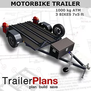 Trailer Plans - MOTORBIKE TRAILER PLAN - 3 Bike Design 7x5ft - PLANS ON USB - Picture 1 of 10