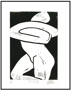 Male Nude Figure Model ORIGINAL Modernist MCM Style LINOCUT Signed - Picture 1 of 1