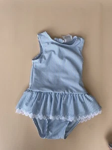 Sprout blue white striped skirted swimsuit size 2 - Picture 1 of 2