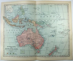 Australasien & die pazifischen Inseln - Original 1902 Karte von Dodd Mead & Co. Antik - Bild 1 von 3