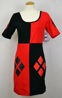 Vestido Harley Quinn DC Comics Estampado Gráfico Forma Ajuste Manga Corta Rojo Negro Nuevo con Etiquetas Foto 1 de 2