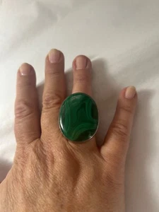 Large 1.5” Navajo Green Malachite Sterling Silver Size 8 Ring - Picture 1 of 9