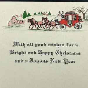 Vintage Antique Christmas Card Horse Drawn Carriage 1940s 1950s Ephemera Paper - Picture 1 of 4