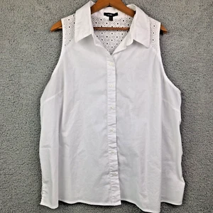 Lane Bryant Womens Top Size 24 White Sleeveless Button Front Eyelet Back - Picture 1 of 14