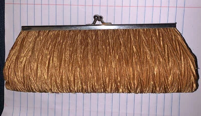 Fabric Yellow Pleated Metal Chain Snap Closure Clutch Purse Vintage - Image 1 of 4