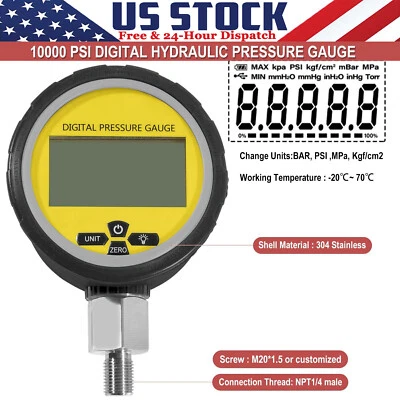 Digital Hydraulic Pressure Gauge 10000PSI with 1/4-Inch NPT Connector (Black) - Image 1 of 4
