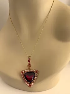 Red Triangle Crystal Reversible Pendant and 10K Gold Plated Stainless Steel Chai - Picture 1 of 4
