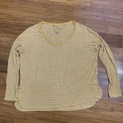 Top American Eagle para mujer medio amarillo suave y sexy a rayas manga larga cuello en V Foto 1 de 4