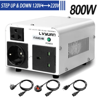 Transformador de voltaje convertidor ascendente/abajo 800 W 110-120 V a 220-240 V 3 salidas Foto 1 de 4