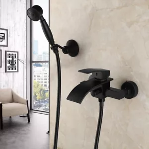 Rubinetto miscelatore doccia cascata vasca da bagno nero montaggio a parete rubinetto spruzzatore manuale - Foto 1 di 10